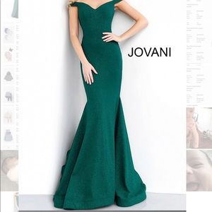 Jovani Hunter Green Off-The-Shoulder Dress Style# 55187 Size 6